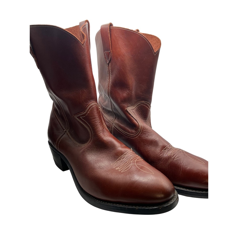 Mens Brown Leather Wellington Work Boots Mid Calf Pull On size 13 - Picture 8 of 15